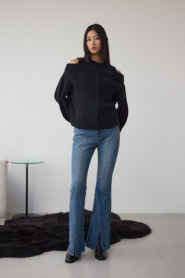 オープンショルダーケーブルニット 詳細画像