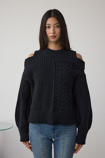 オープンショルダーケーブルニット 詳細画像