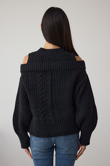 オープンショルダーケーブルニット 詳細画像
