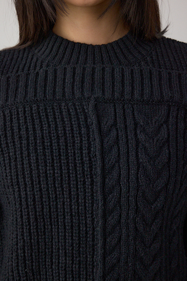 オープンショルダーケーブルニット 詳細画像