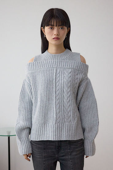 オープンショルダーケーブルニット 詳細画像