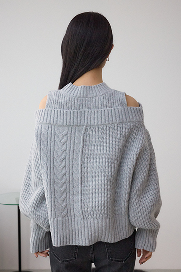 オープンショルダーケーブルニット 詳細画像