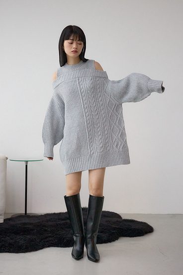 オープンショルダーケーブルニット 詳細画像