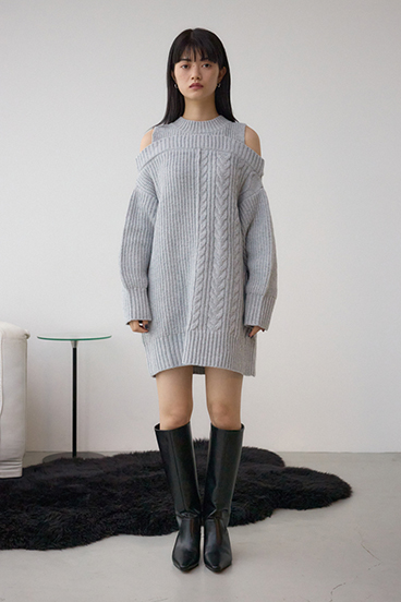 オープンショルダーケーブルニット 詳細画像