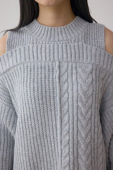 オープンショルダーケーブルニット 詳細画像