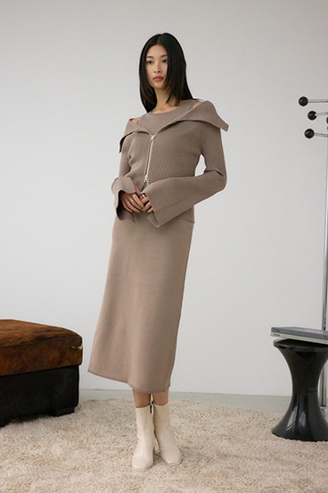 ジップアンサンブルニットワンピース 詳細画像