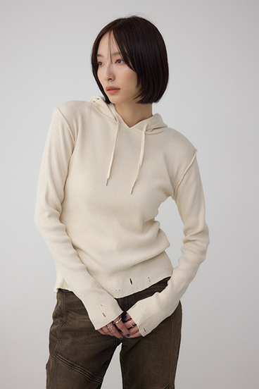 ダメージフーディーリブトップス 詳細画像