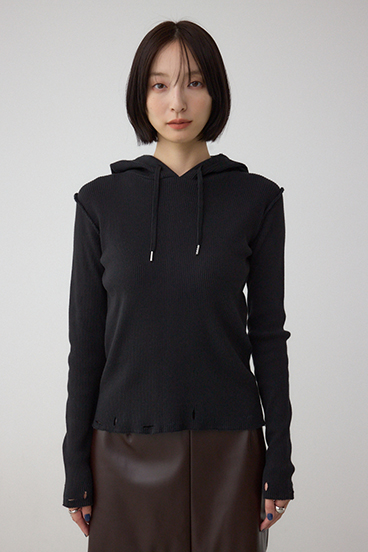 ダメージフーディーリブトップス 詳細画像