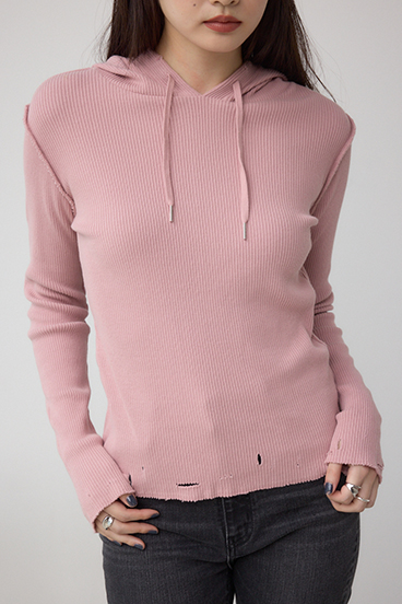 ダメージフーディーリブトップス