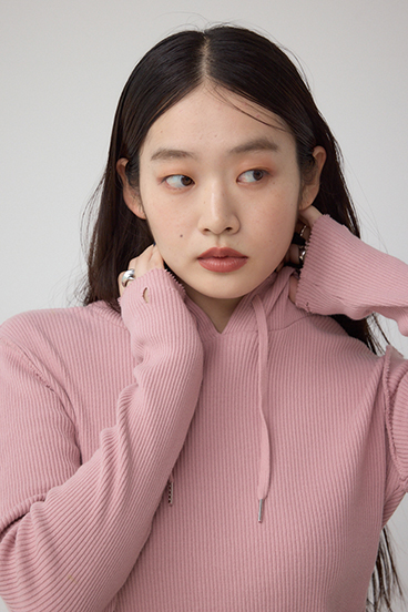 ダメージフーディーリブトップス