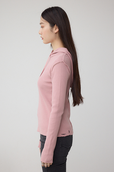 ダメージフーディーリブトップス 詳細画像