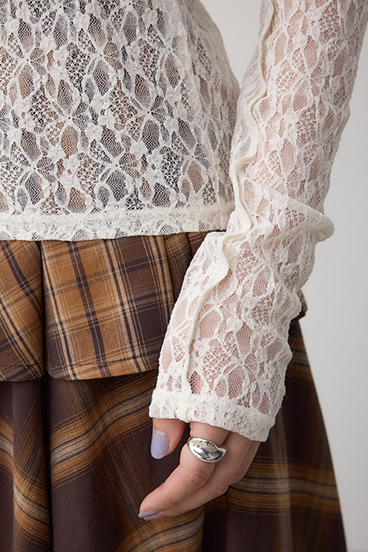 ヘンリーネックレースフーディートップス 詳細画像