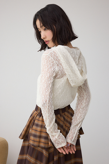 ヘンリーネックレースフーディートップス 詳細画像