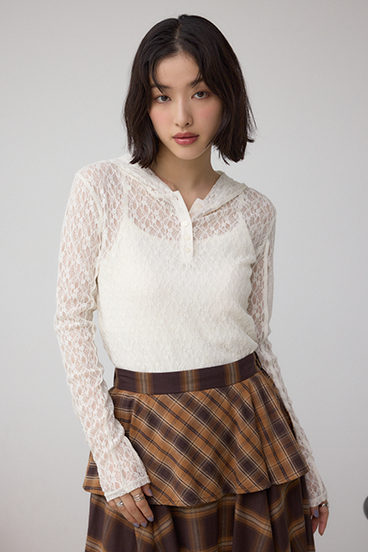 ヘンリーネックレースフーディートップス 詳細画像