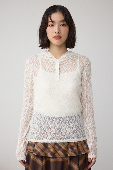 ヘンリーネックレースフーディートップス 詳細画像