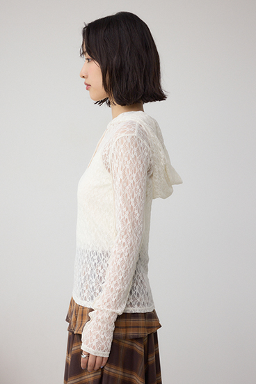 ヘンリーネックレースフーディートップス 詳細画像