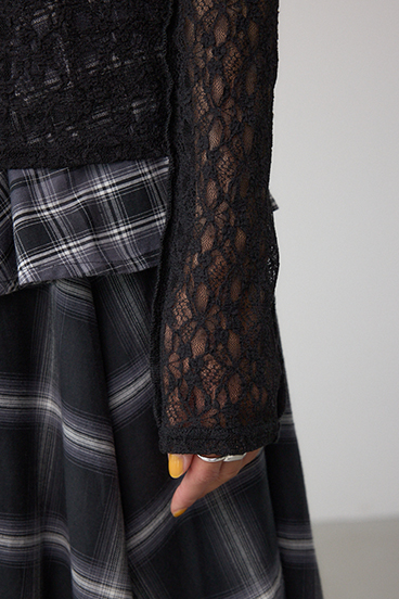 ヘンリーネックレースフーディートップス 詳細画像