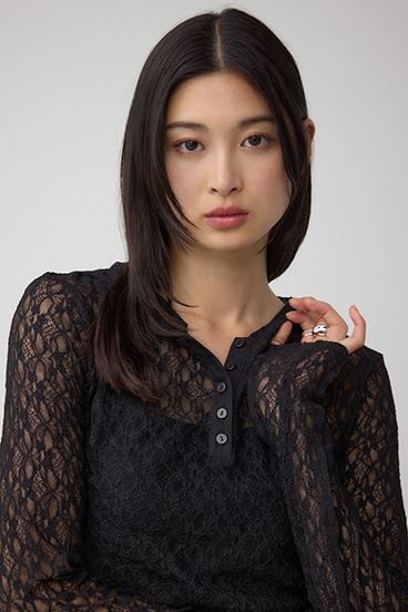 ヘンリーネックレースフーディートップス 詳細画像