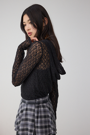 ヘンリーネックレースフーディートップス 詳細画像