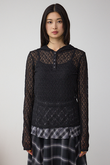 ヘンリーネックレースフーディートップス 詳細画像