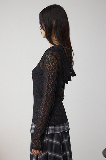 ヘンリーネックレースフーディートップス 詳細画像