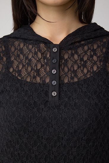 ヘンリーネックレースフーディートップス 詳細画像