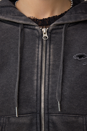 ジップアップダメージフーディー 詳細画像