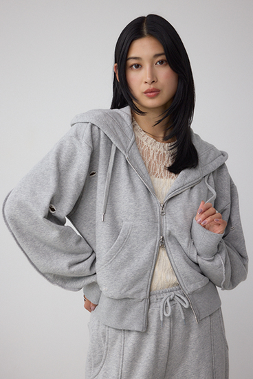 ジップアップダメージフーディー 詳細画像