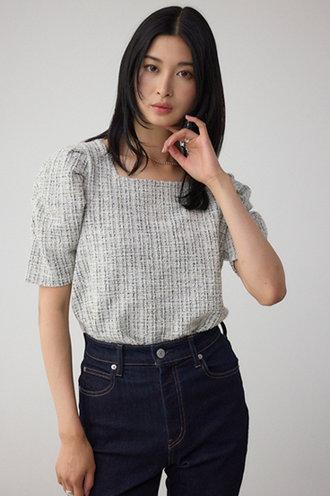 カットツイード袖ギャザートップス 詳細画像