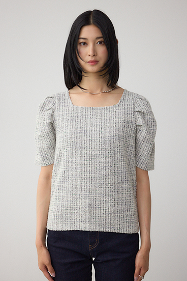 カットツイード袖ギャザートップス 詳細画像