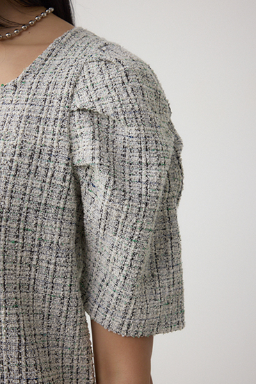 カットツイード袖ギャザートップス 詳細画像