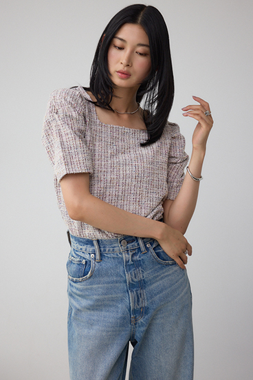 カットツイード袖ギャザートップス 詳細画像