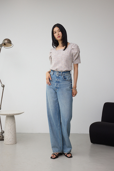 カットツイード袖ギャザートップス 詳細画像