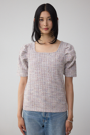 カットツイード袖ギャザートップス 詳細画像