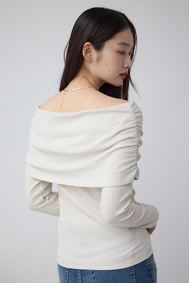 オフショルダーロングスリーブカットトップス 詳細画像