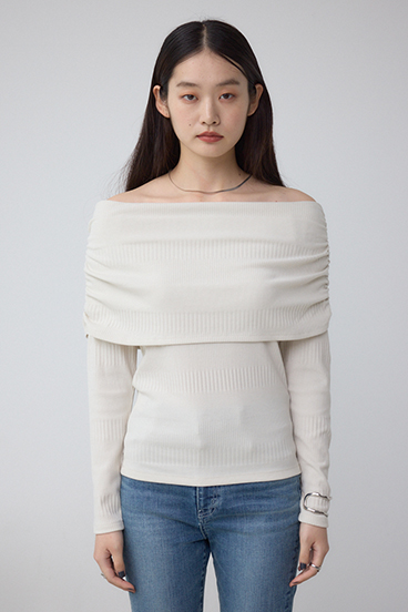 オフショルダーロングスリーブカットトップス 詳細画像