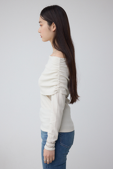 オフショルダーロングスリーブカットトップス 詳細画像