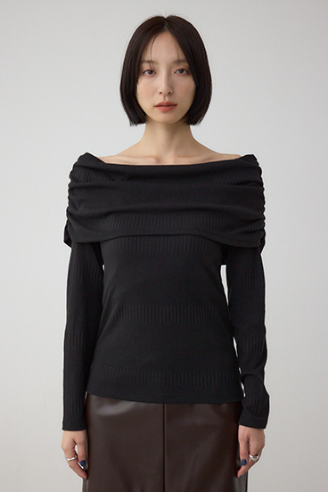 オフショルダーロングスリーブカットトップス 詳細画像