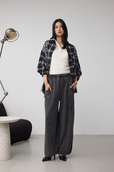 切り替えデザインスウェットワイドパンツ 詳細画像