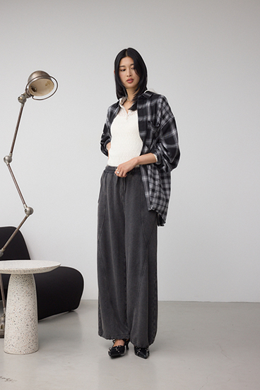 切り替えデザインスウェットワイドパンツ 詳細画像