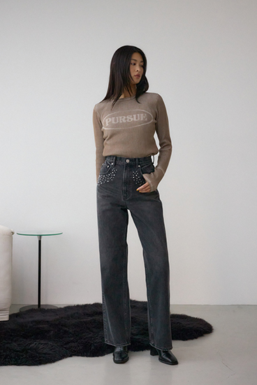 ジャガードロゴリブトップス 詳細画像