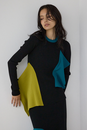 【PLUS】アシンメトリードレープニット 詳細画像