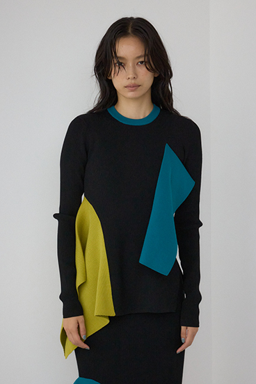 【PLUS】アシンメトリードレープニット 詳細画像