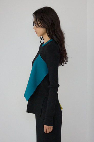 【PLUS】アシンメトリードレープニット 詳細画像