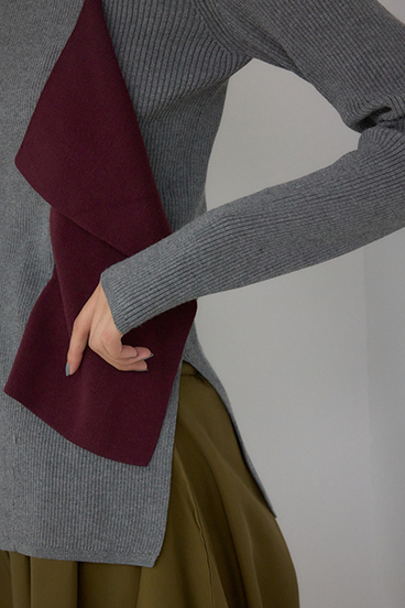 【PLUS】アシンメトリードレープニット 詳細画像