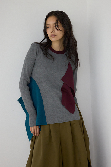 【PLUS】アシンメトリードレープニット 詳細画像