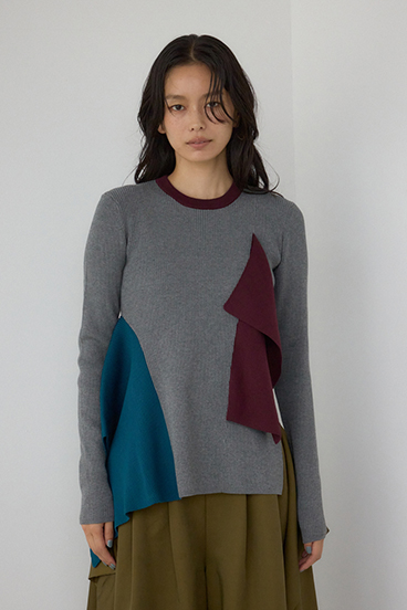 【PLUS】アシンメトリードレープニット 詳細画像