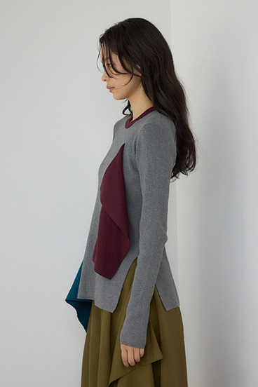 【PLUS】アシンメトリードレープニット 詳細画像