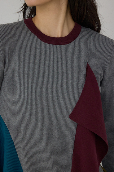 【PLUS】アシンメトリードレープニット 詳細画像