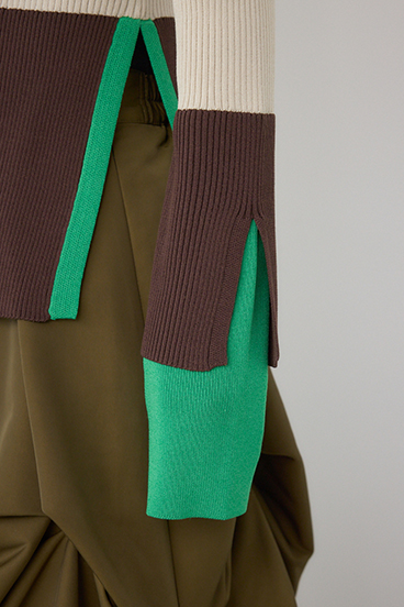 【PLUS】カラーブロッキングリブニット 詳細画像